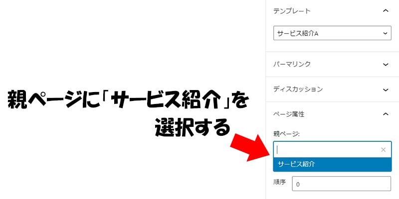 親ページに「サービス紹介」を選択